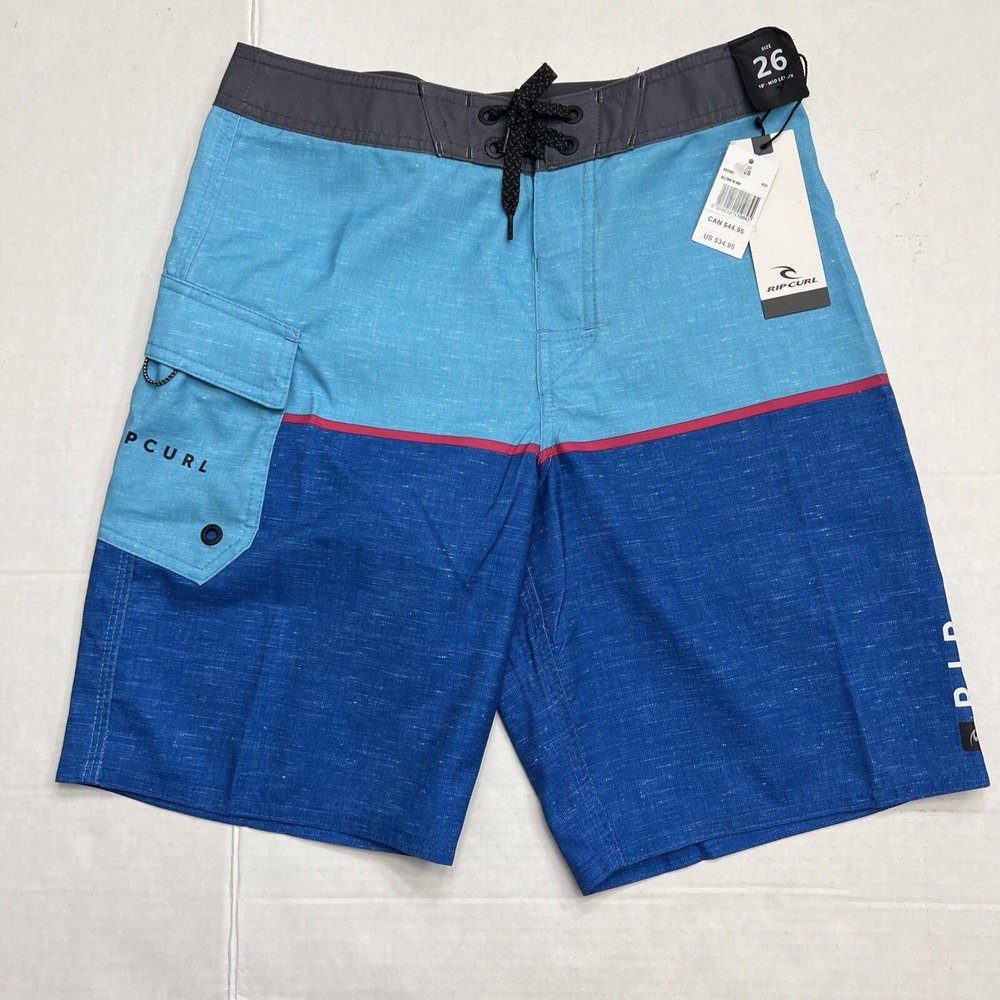 Rip-Curl All Time Re-Mix Boardshorts Boys 12 Blue Striped Swim Trunks 26" Waist